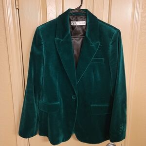 Zara Green Velvet Blazer